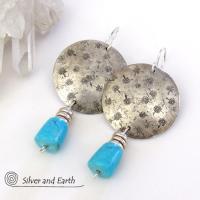 Sterling Silver Earrings with Dangling Sleeping Beauty Turquoise Stones