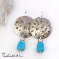 Sterling Silver Earrings with Dangling Sleeping Beauty Turquoise Stones