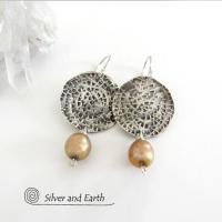 Small Sterling Silver Earrings with Dangling Gold Freshwater Pearls