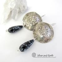 Sterling Silver Earrings with Snowflake Obsidian Stones - Unique Silver Jewelry