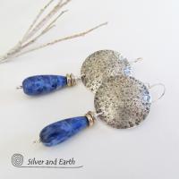 Sterling Silver Earrings with Blue Sodalite Gemstones - Modern Silver Jewelry