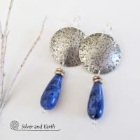 Sterling Silver Earrings with Blue Sodalite Gemstones - Modern Silver Jewelry