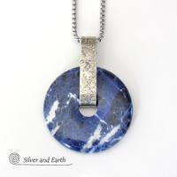 Blue Sodalite Gemstone Sterling Silver Pendant Necklace - Natural Stone Jewelry