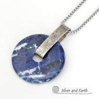 Blue Sodalite Gemstone Sterling Silver Pendant Necklace - Natural Stone Jewelry