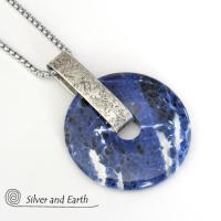 Blue Sodalite Gemstone Sterling Silver Pendant Necklace - Natural Stone Jewelry