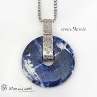 Blue Sodalite Gemstone Sterling Silver Pendant Necklace - Natural Stone Jewelry