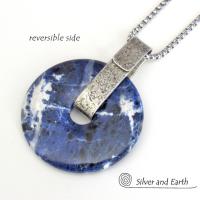 Blue Sodalite Gemstone Sterling Silver Pendant Necklace - Natural Stone Jewelry