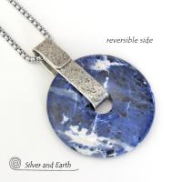 Blue Sodalite Gemstone Sterling Silver Pendant Necklace - Natural Stone Jewelry