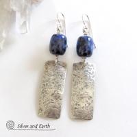 Sterling Silver Rectangle Earrings with Blue Sodalite Gemstones - Silver Jewelry