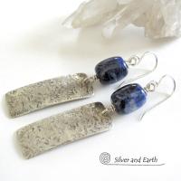 Sterling Silver Rectangle Earrings with Blue Sodalite Gemstones - Silver Jewelry