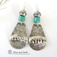 Stamped Sterling Silver & Turquoise Earrings - Southwest Sterling Silver Jewelry