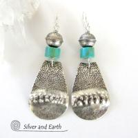 Stamped Sterling Silver & Turquoise Earrings - Southwest Sterling Silver Jewelry