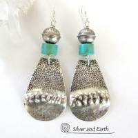 Stamped Sterling Silver & Turquoise Earrings - Southwest Sterling Silver Jewelry