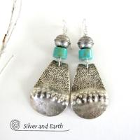 Stamped Sterling Silver & Turquoise Earrings - Southwest Sterling Silver Jewelry