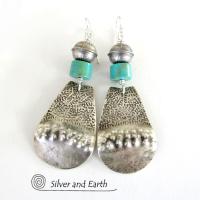 Stamped Sterling Silver & Turquoise Earrings - Southwest Sterling Silver Jewelry