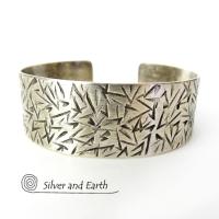 Textured Sterling Silver Cuff Bracelet - Unisex Bracelet for Men / Women