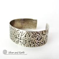 Textured Sterling Silver Cuff Bracelet - Unisex Bracelet for Men / Women