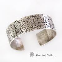 Textured Sterling Silver Cuff Bracelet - Unisex Bracelet for Men / Women