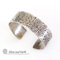 Textured Sterling Silver Cuff Bracelet - Unisex Bracelet for Men / Women