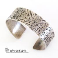 Textured Sterling Silver Cuff Bracelet - Unisex Bracelet for Men / Women