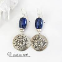 Sterling Silver Earrings with Blue Lapis Stones - Unique Jewelry