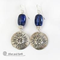 Sterling Silver Earrings with Blue Lapis Stones - Unique Jewelry