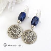 Sterling Silver Earrings with Blue Lapis Stones - Unique Jewelry