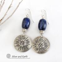Sterling Silver Earrings with Blue Lapis Stones - Unique Jewelry
