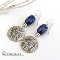 Sterling Silver Earrings with Blue Lapis Stones - Unique Jewelry