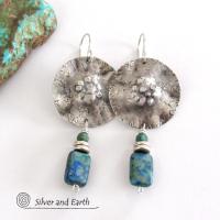 Modern Sterling Silver Earrings with Azurite Malachite & Turquoise Stones