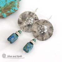 Modern Sterling Silver Earrings with Azurite Malachite & Turquoise Stones