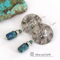 Modern Sterling Silver Earrings with Azurite Malachite & Turquoise Stones