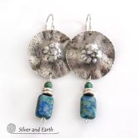 Modern Sterling Silver Earrings with Azurite Malachite & Turquoise Stones