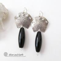 Sterling Silver Egyptian Earrings with Onyx Gemstones - Bold Exotic Jewelry