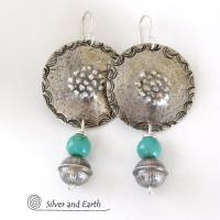 Turquoise & Sterling Silver Concho Earrings - Modern Southwestern Style Jewelry