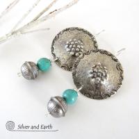 Turquoise & Sterling Silver Concho Earrings - Modern Southwestern Style Jewelry