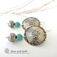 Turquoise & Sterling Silver Concho Earrings - Modern Southwestern Style Jewelry