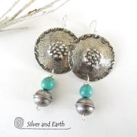 Turquoise & Sterling Silver Concho Earrings - Modern Southwestern Style Jewelry