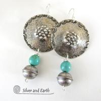 Turquoise & Sterling Silver Concho Earrings - Modern Southwestern Style Jewelry