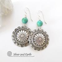 Sterling Silver Concho Earrings with Turquoise - Southwestern Jewelry