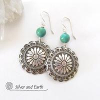 Sterling Silver Concho Earrings with Turquoise - Southwestern Jewelry