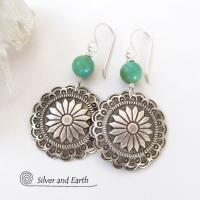 Sterling Silver Concho Earrings with Turquoise - Southwestern Jewelry