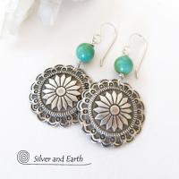 Sterling Silver Concho Earrings with Turquoise - Southwestern Jewelry