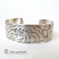 Textured Sterling Silver Cuff Bracelet - Unisex Jewelry for Men or Women