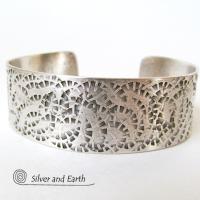Textured Sterling Silver Cuff Bracelet - Unisex Jewelry for Men or Women