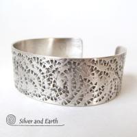 Textured Sterling Silver Cuff Bracelet - Unisex Jewelry for Men or Women