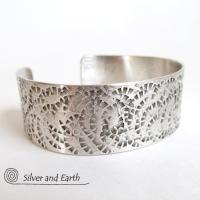 Textured Sterling Silver Cuff Bracelet - Unisex Jewelry for Men or Women