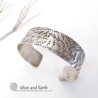 Textured Sterling Silver Cuff Bracelet - Unisex Jewelry for Men or Women