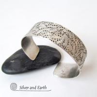 Textured Sterling Silver Cuff Bracelet - Unisex Jewelry for Men or Women