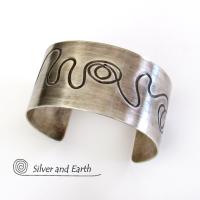 Sterling Silver Cuff Bracelet with Unique Texture - Contemporary Modern Silver